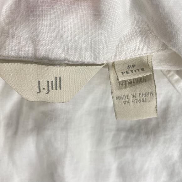 J. Jill White Linen Popover Collared Top Womens Size Medium Petite 3/4 Sleeve - Picture 4 of 15